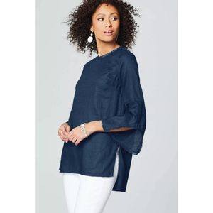 J. Jill Luxurious Linen Trimmed Navy Fringe Top